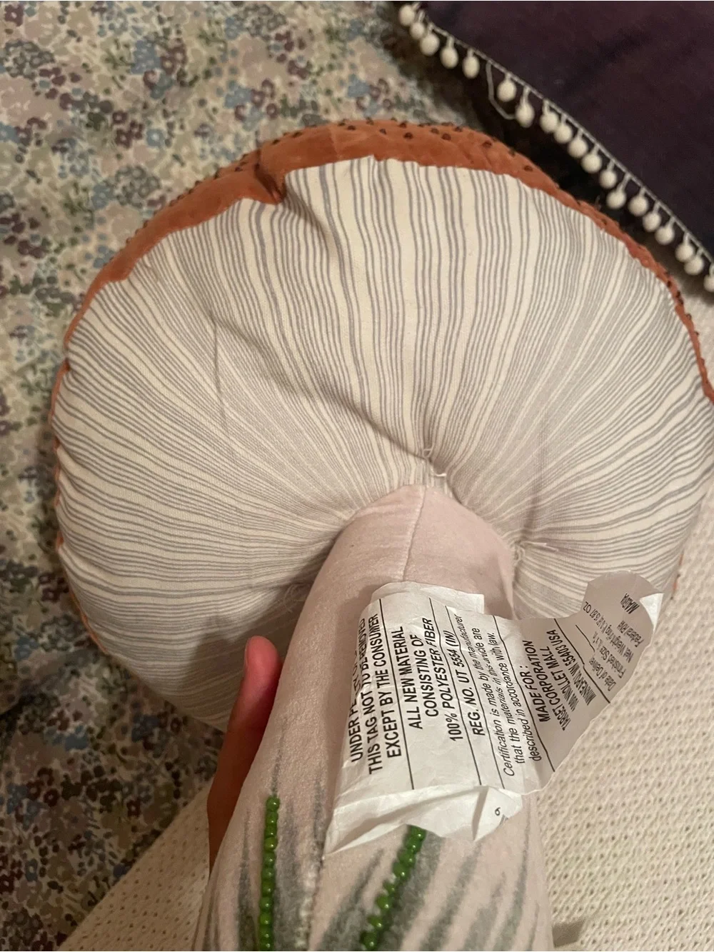 NWT Limited Edition John Derian Target Beaded Mushroom Plush Pillow Brown 17x14